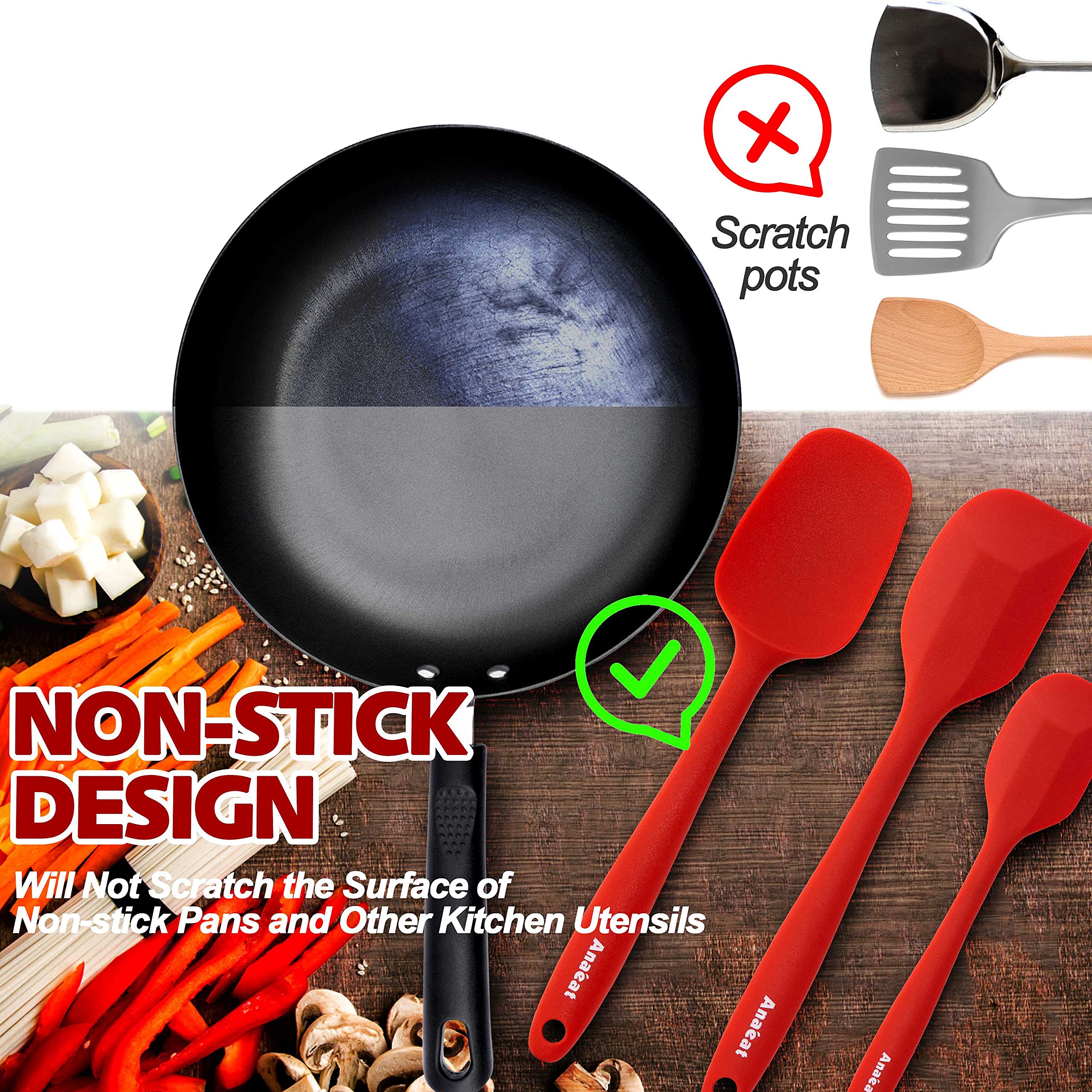 Anaeat Juego de 5 espátulas de silicona – Diseño sin costuras de una pieza – Espátulas de goma antiadherentes sin BPA, raspador de cocina flexible para hornear, cocinar, raspar y mezclar, resistente