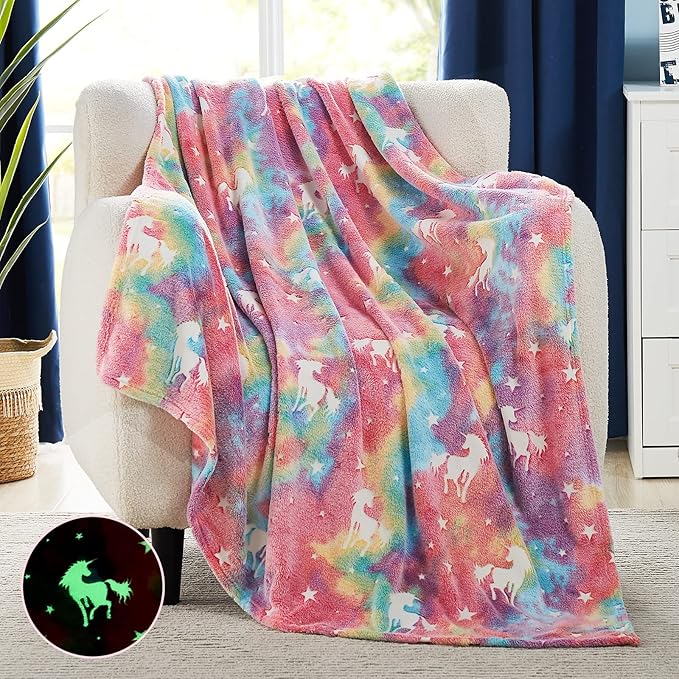 L'AGRATY Glow in The Dark Blanket Rainbow 50" x 60" Soft