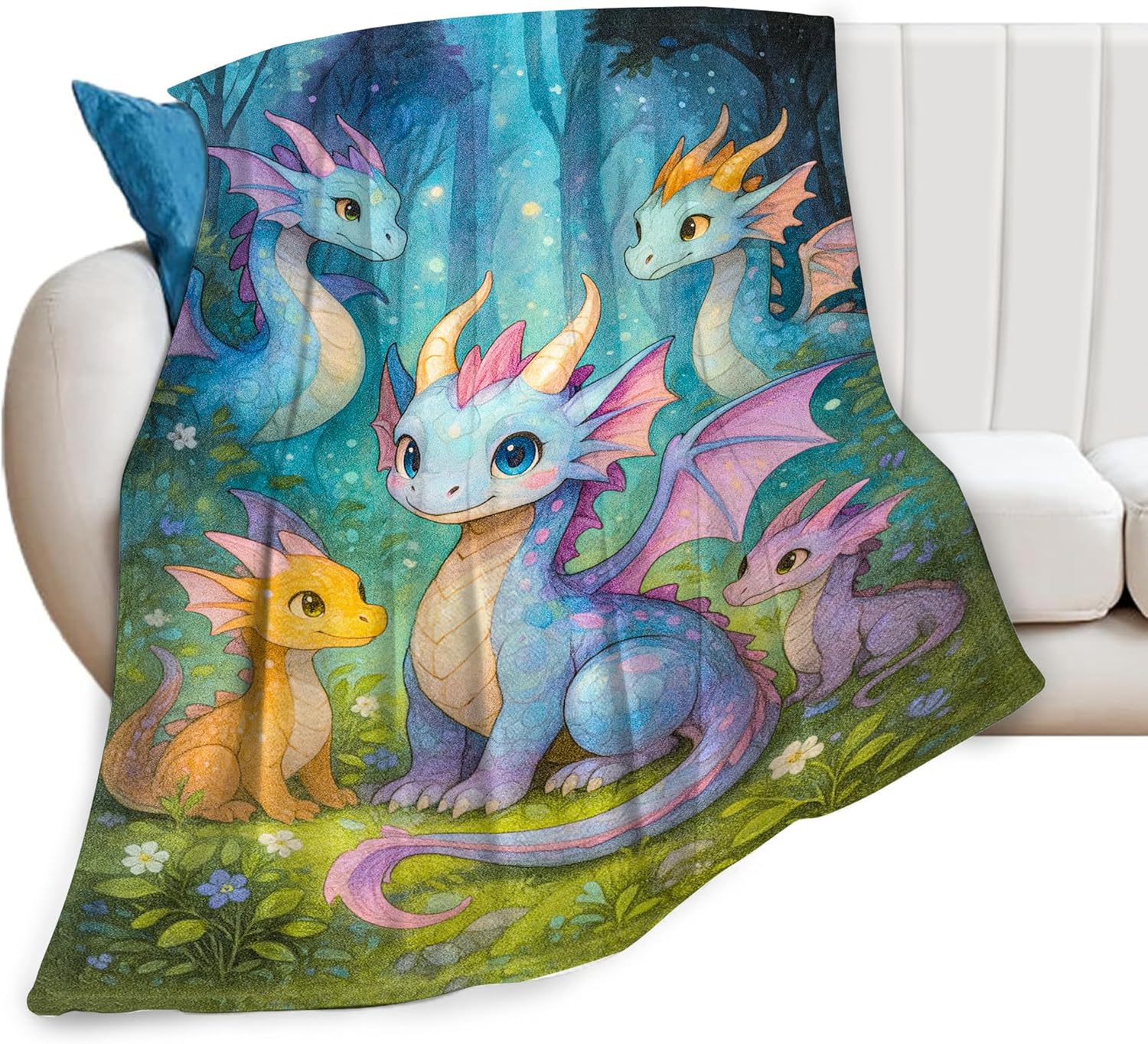 Dragon Blanket Cartoon Western Dragon Throw Blanket Fuzzy Plush Super Fleece Plush Soft Cozy Warm Stuff Bedding Nursery Toddler Baby Blankets Gifts for Boys Girls Kids Adult Men Women 40"X50" - Image 2