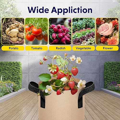 Vista 59 de iPower Grow Bags – Contenedor con aireación de tela no tejida gruesa, con asas de correa para plantas y macetas de jardín. Beige Bronceado