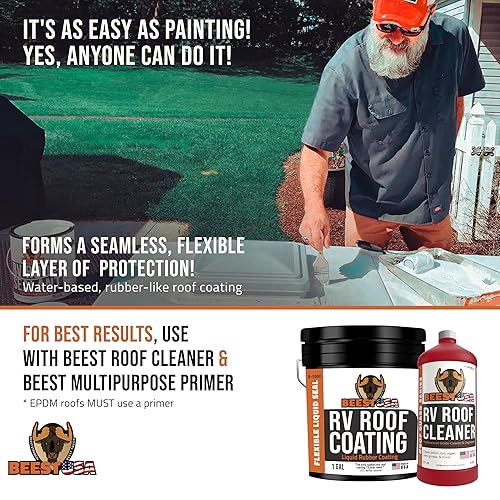 Vista 32 de BEEST Imprimación multiusos, gris, 1 galón cubre hasta 250 pies cuadrados, revestimiento de goma líquida, revestimiento elastomérico para techo