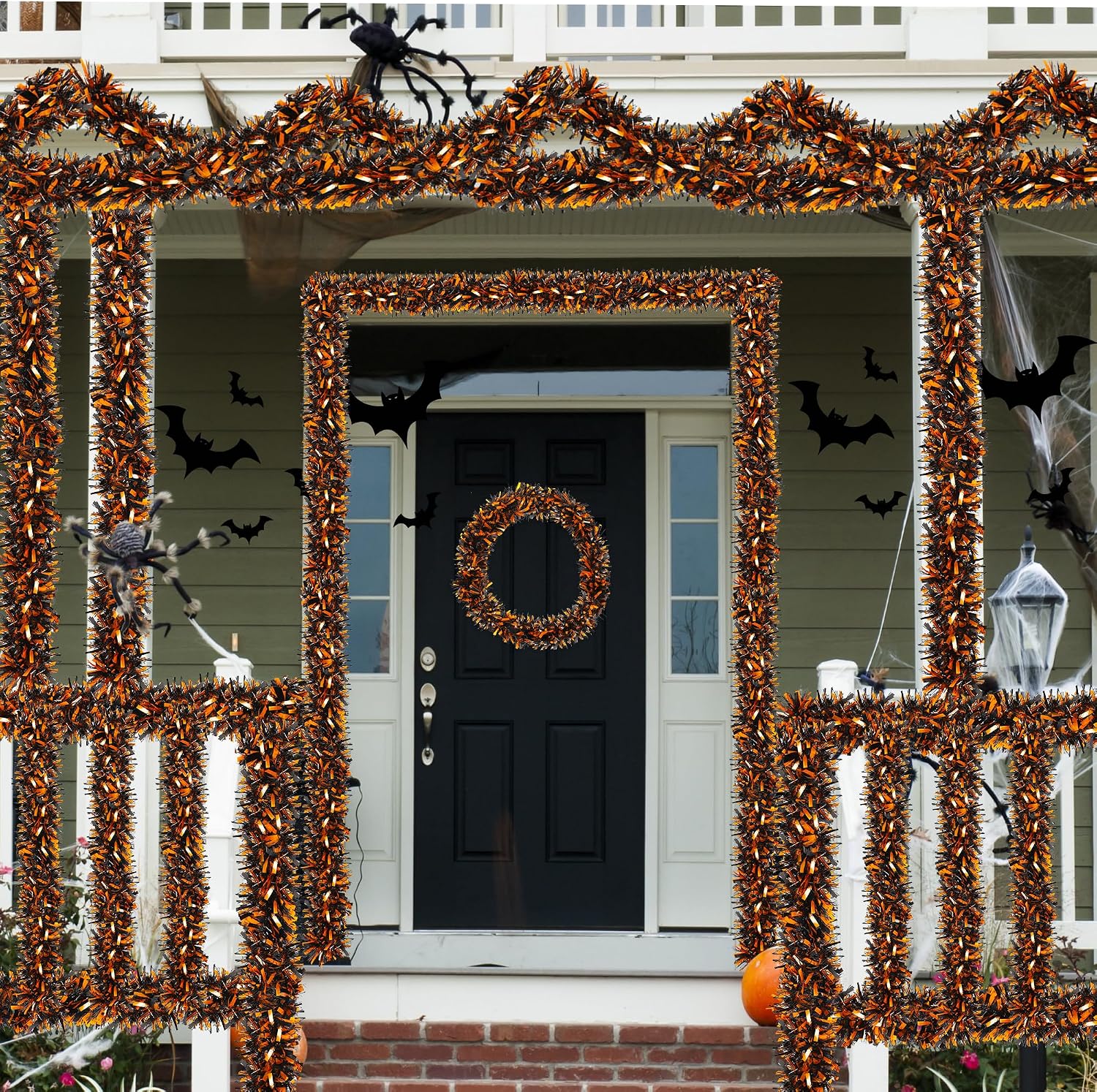 Halloween Decorations, 50FT Halloween Tinsel Garland Shiny Orange Black Metallic Twist Hanging Garland for Indoor Outdoor Home Tree Stairs Party Decorations