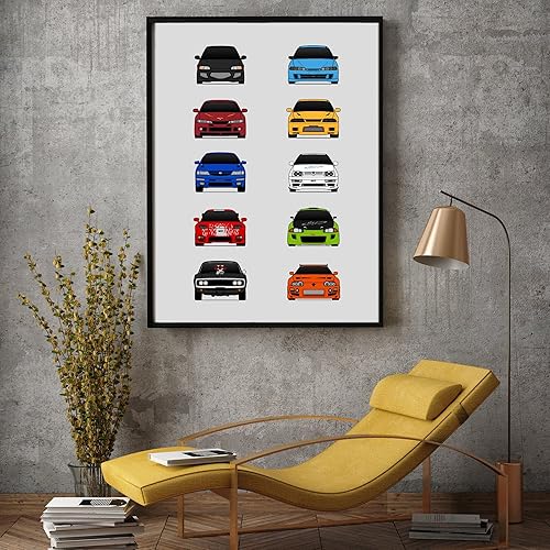 Vista 4 de Handmade Poster compatible with Fast and the Furious and Print of Best Cars Dominic Toretto Brian O'Connor - 8x10" Satin Print (Unframed) - Gift for