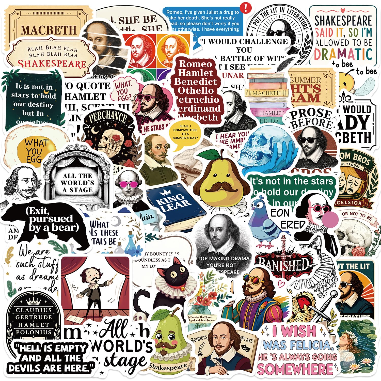 50Pcs Shakespeare Literature Vinyl Decal Classic Drama Sticker for Notebook