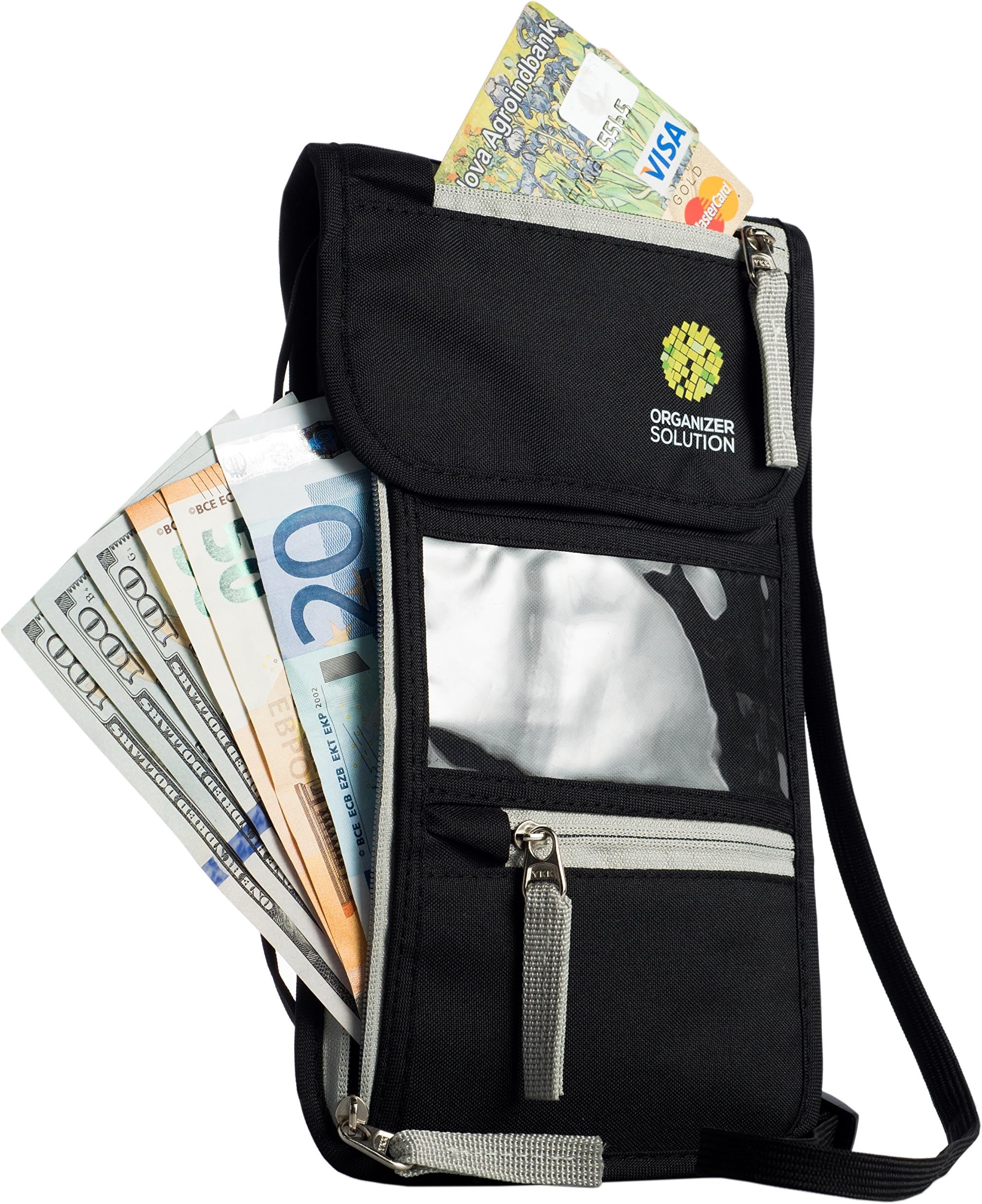 Passport Holder by Organizer Solution, Travel Wallet with Rfid, Black Neck Pouch