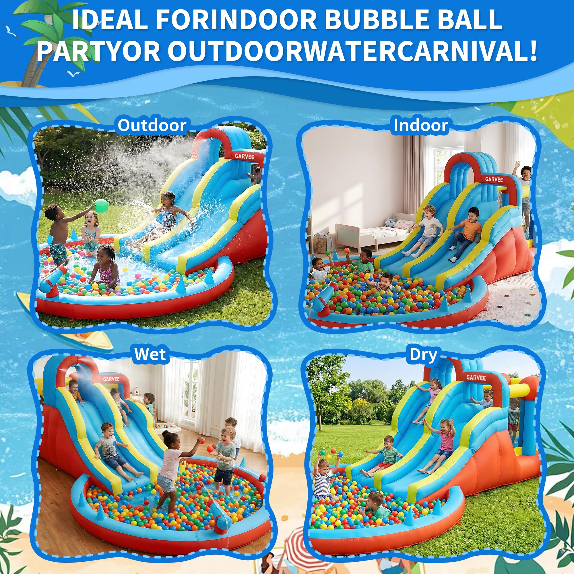 Hüpfburg mit Wasserrutsche, Hüpfburg XXL mit Gebläse, Hüpfburg Outdoor Springen,Wasserpistole,Splash Pool, Rutsche Outdoor, Children's Bouncy Castle for Indoor or Spiele Gartenspiele, Garten Spielzeug