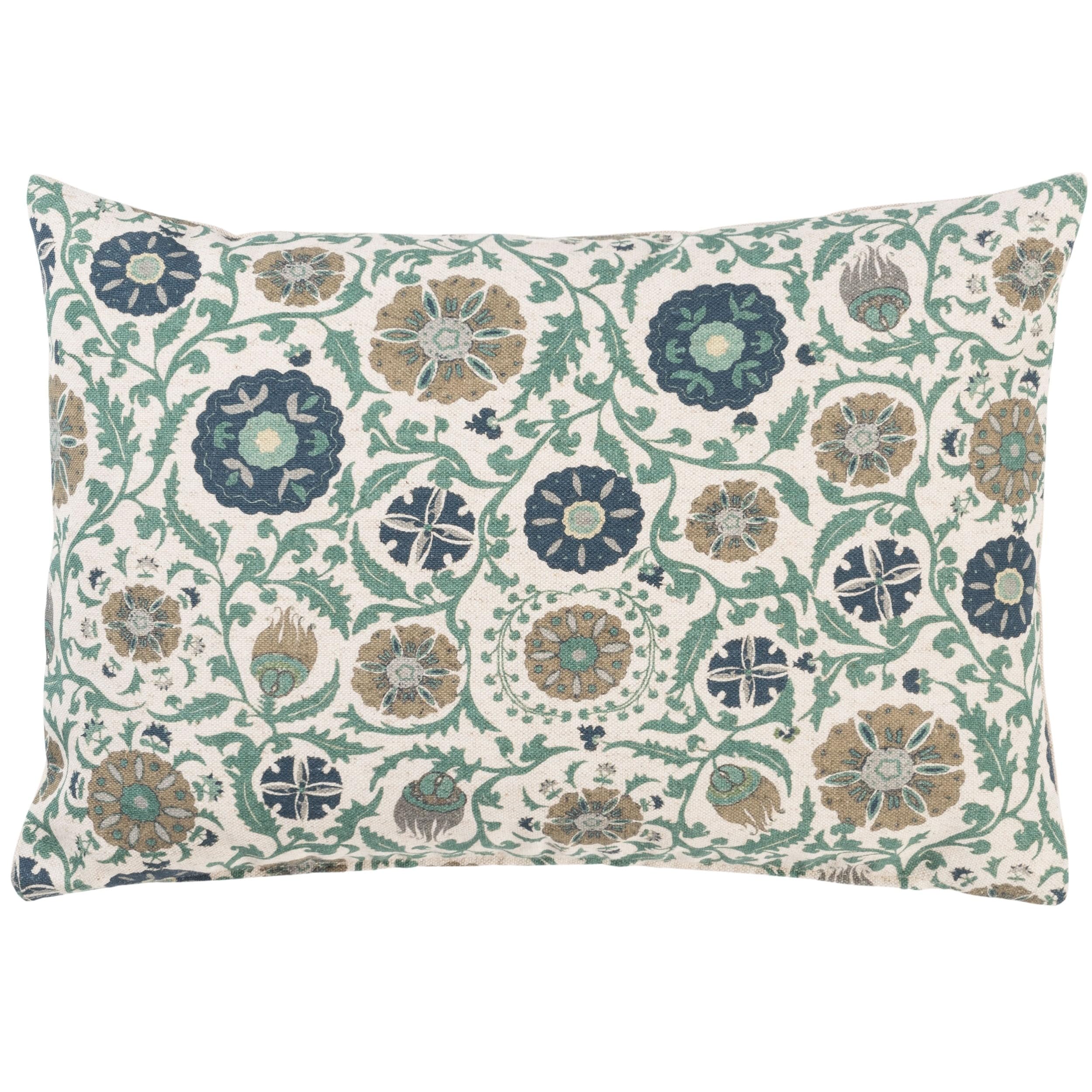 Linen Loft Tudor Rose Boudoir Cushion Cover in Teal Blue. Classic Floral and Botanical Trailing Vines Design. 17x12 Cover Only