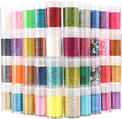 Glitter für Handwerk 40 Farben, holografisches Gesicht feiner Körper Glitter für Tumble Nail Art Seife Kerze, funkelnde Pailletten Schimmer, Harz Zubehör für 5g Fläschchen