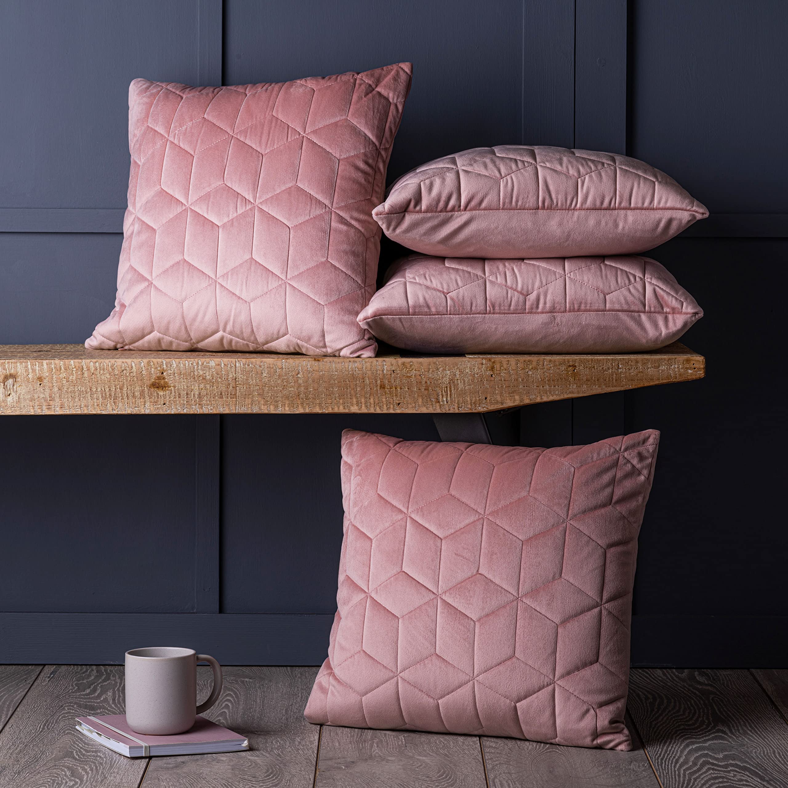 Red Rainbow Pink Cushion Covers 4 Pack 3D Quilted Velvet Geometric Designs 18 Inch X 18 Inch 45Cm Square (, 4 Cube)