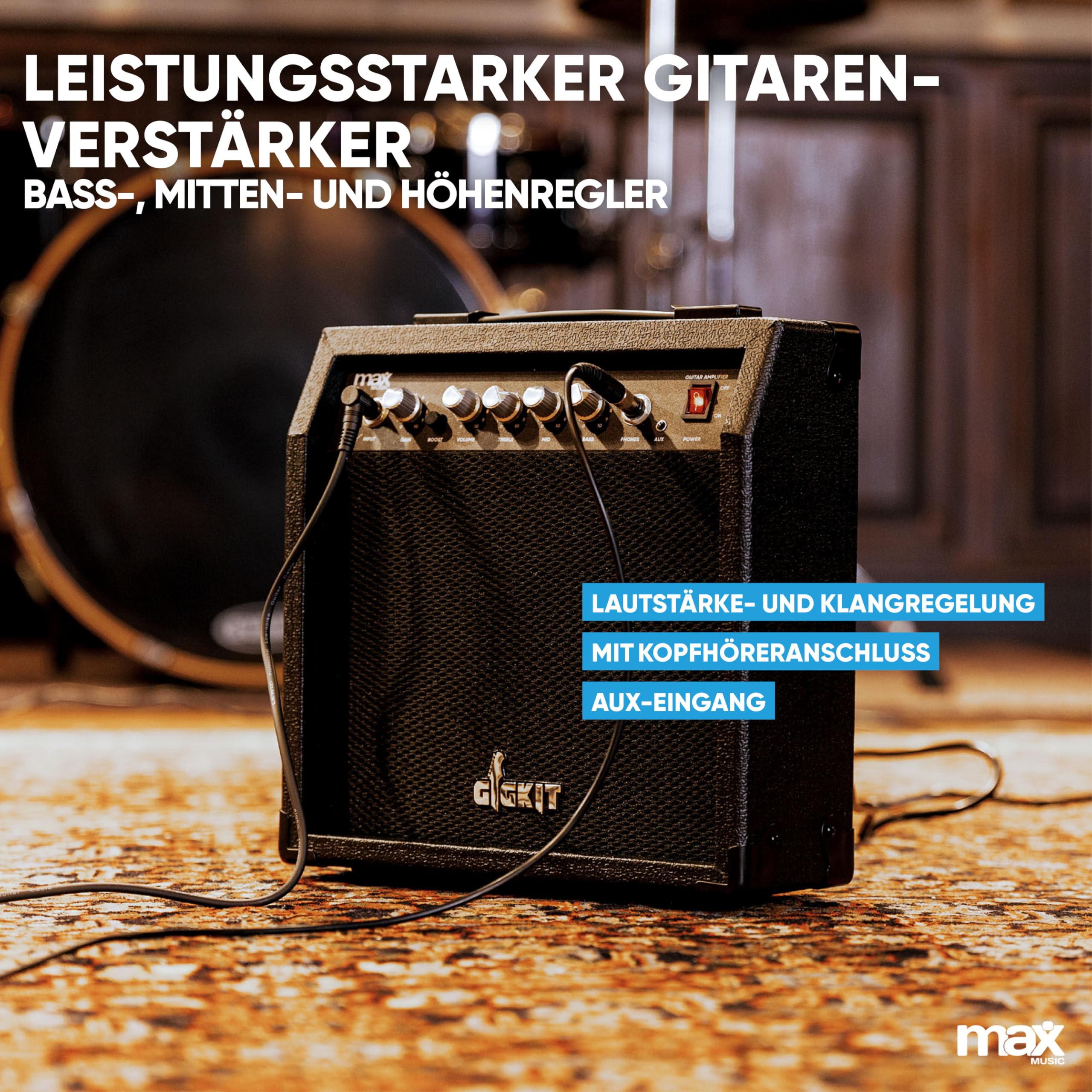 Max GigKit SC E Gitarre, E Gitarren Set mit Gitarrenverstärker, Tasche, Plektrum, Stimmgerät, Instrumentenkabel, Ersatzsaiten, Gitarrengurt, 22 Bünde - Sunburst