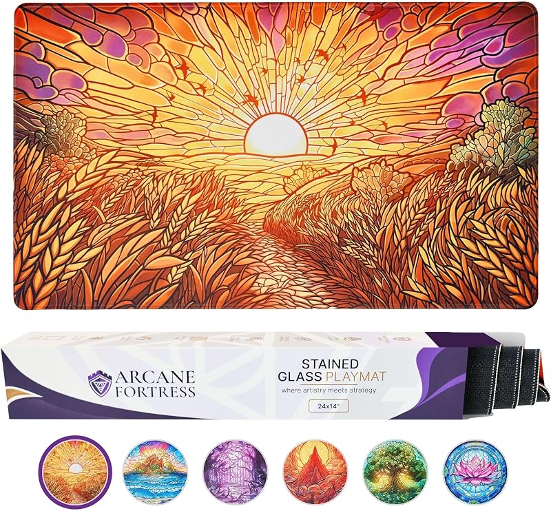 MTG Magic The Gathering Playmat 24x14 Inches, Original Art, Non-Slip TCG Playmat with Rubber Bottom & Stitched Edges, Commander TCG Rollable & Foldable Card Mat (White)