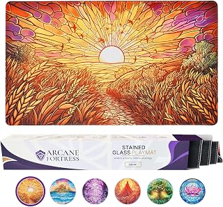 MTG Magic The Gathering Playmat 24x14 Inches, Original Art, Non-Slip TCG Playmat with Rubber Bottom & Stitched Edges, Commander TCG Rollable & Foldable Card Mat (White)