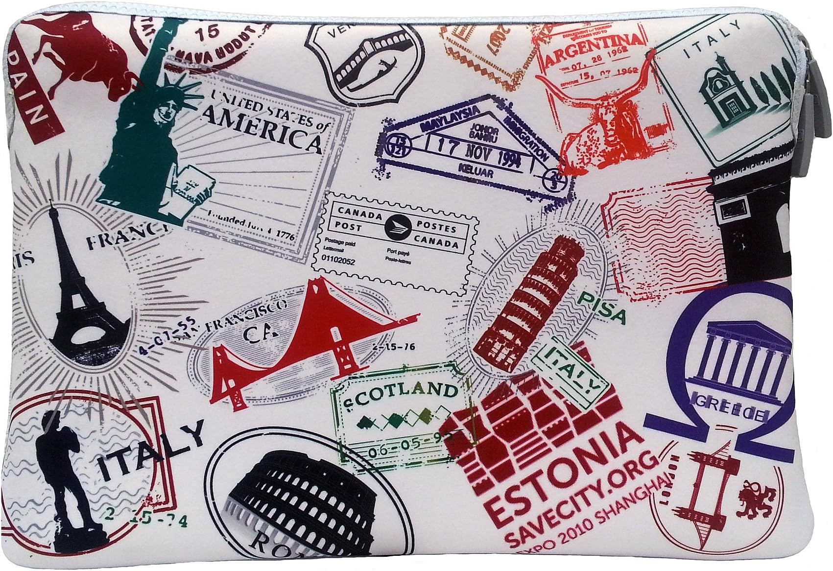 LaFolie 14" Passport Stamps Patterned Neoprene Laptop Sleeve