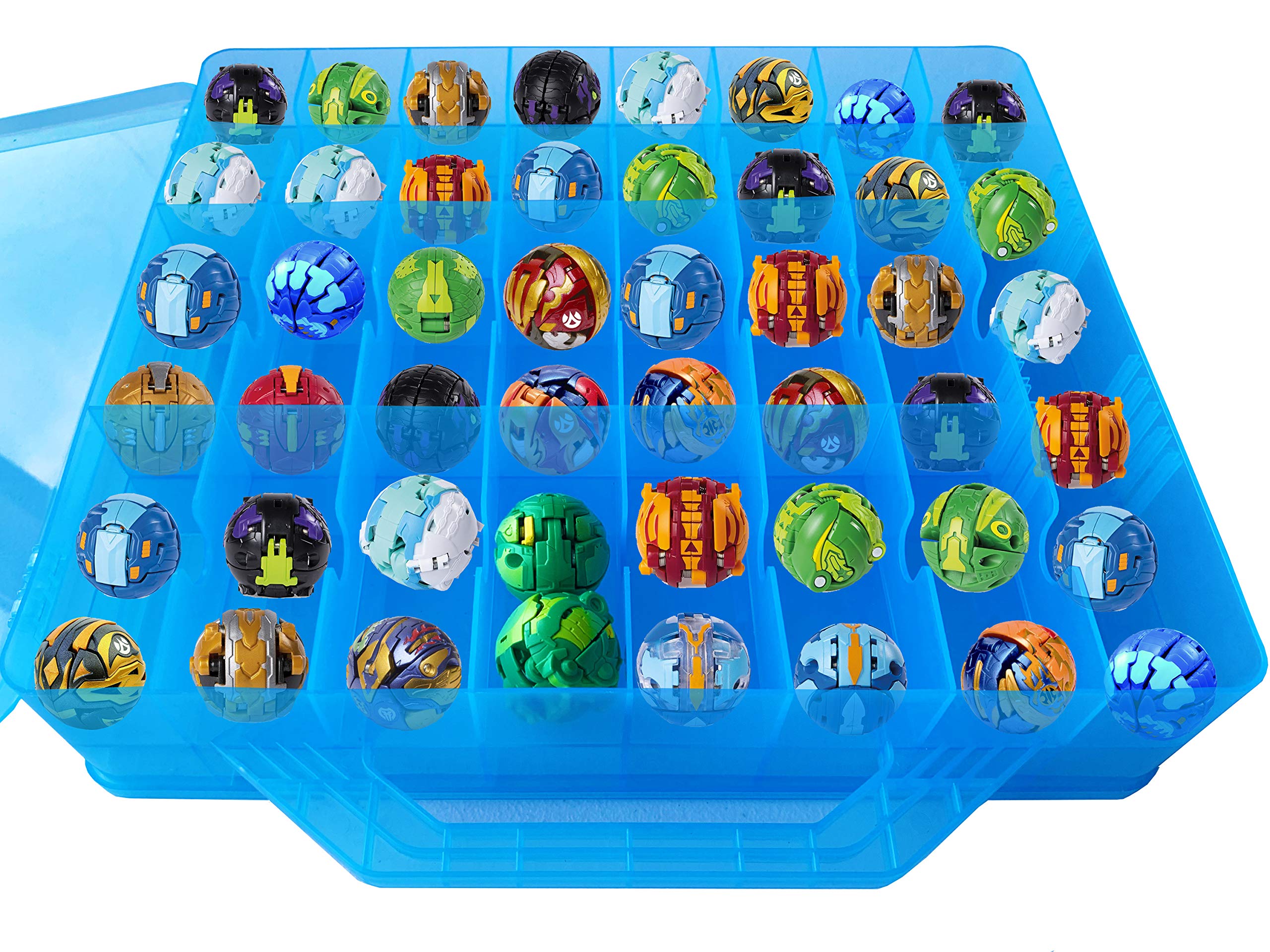 HOME4 Double Sided No BPA Toy Storage Container - Compatible with Mini Toys, Small Dolls Bakugan, Tools - Toy Organizer Carrying Case - 48 Compartments (Blue)