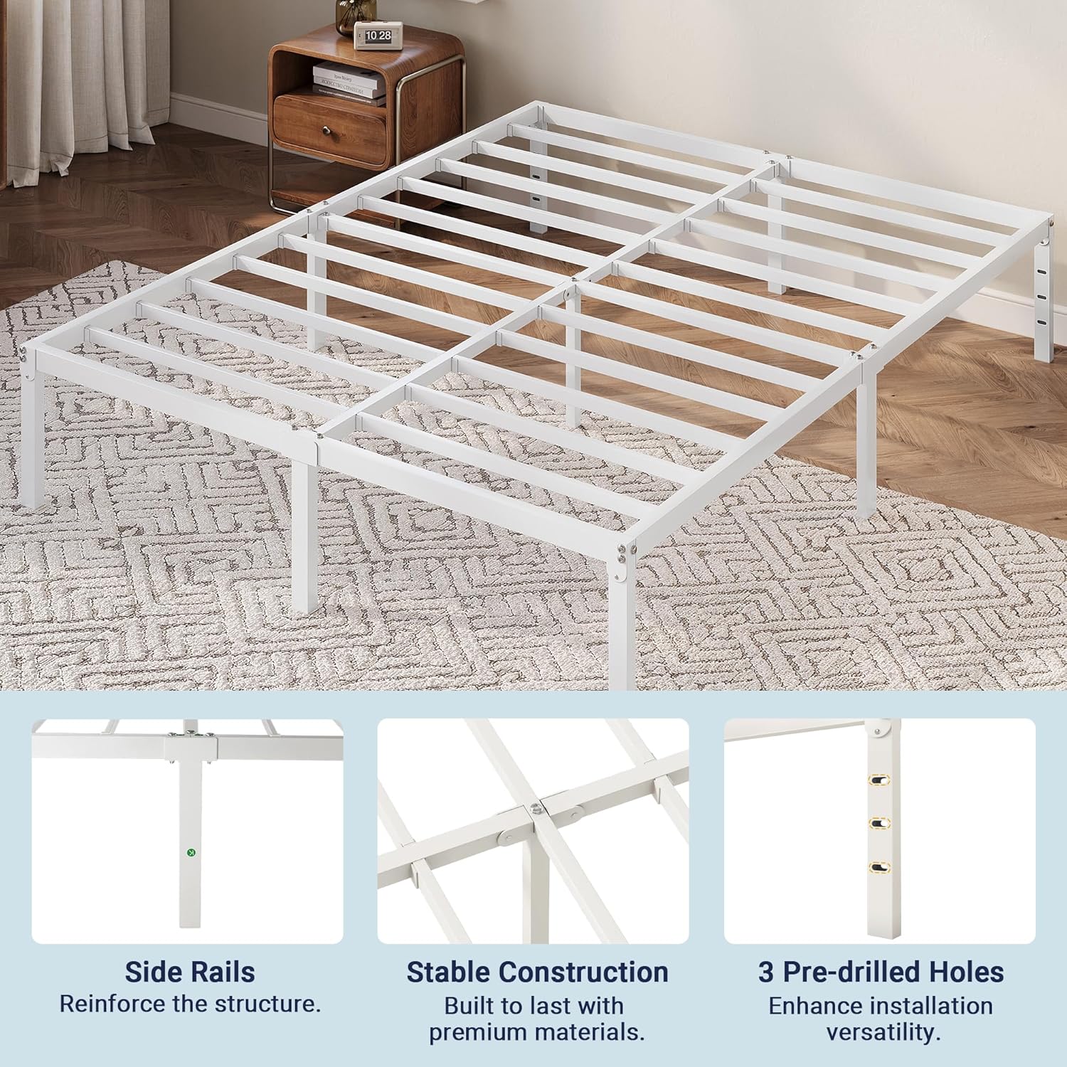 Allewie Full Size Bed Frame, 12 Inch Metal Platform Beds with Storage Space, No Box Spring Required and Easy Assembly, White