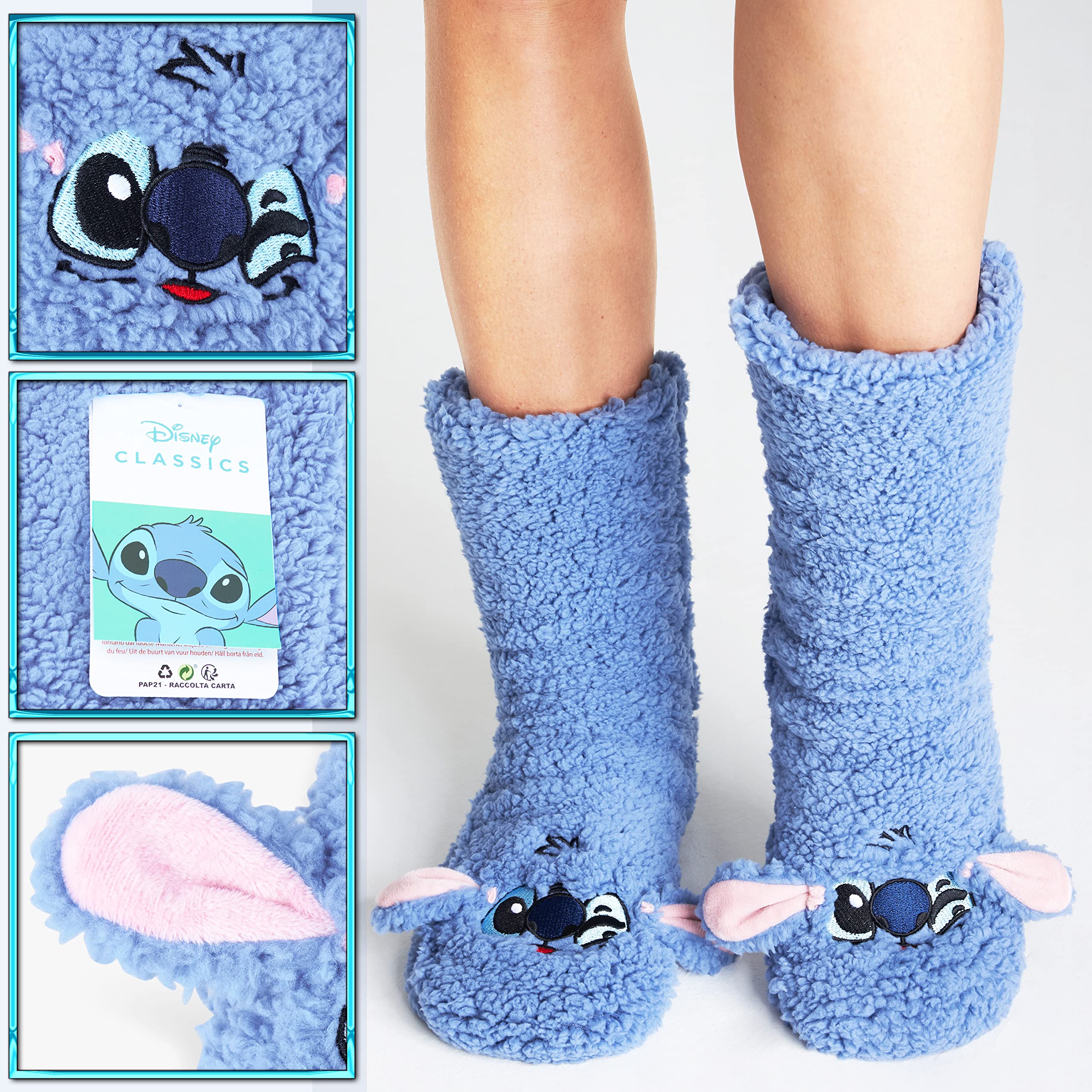 Disney Calze a Pantofola da Donna - Calzini Antiscivolo Donna in Caldo Pile - Idea Regalo Stitch Minnie Baby Yoda