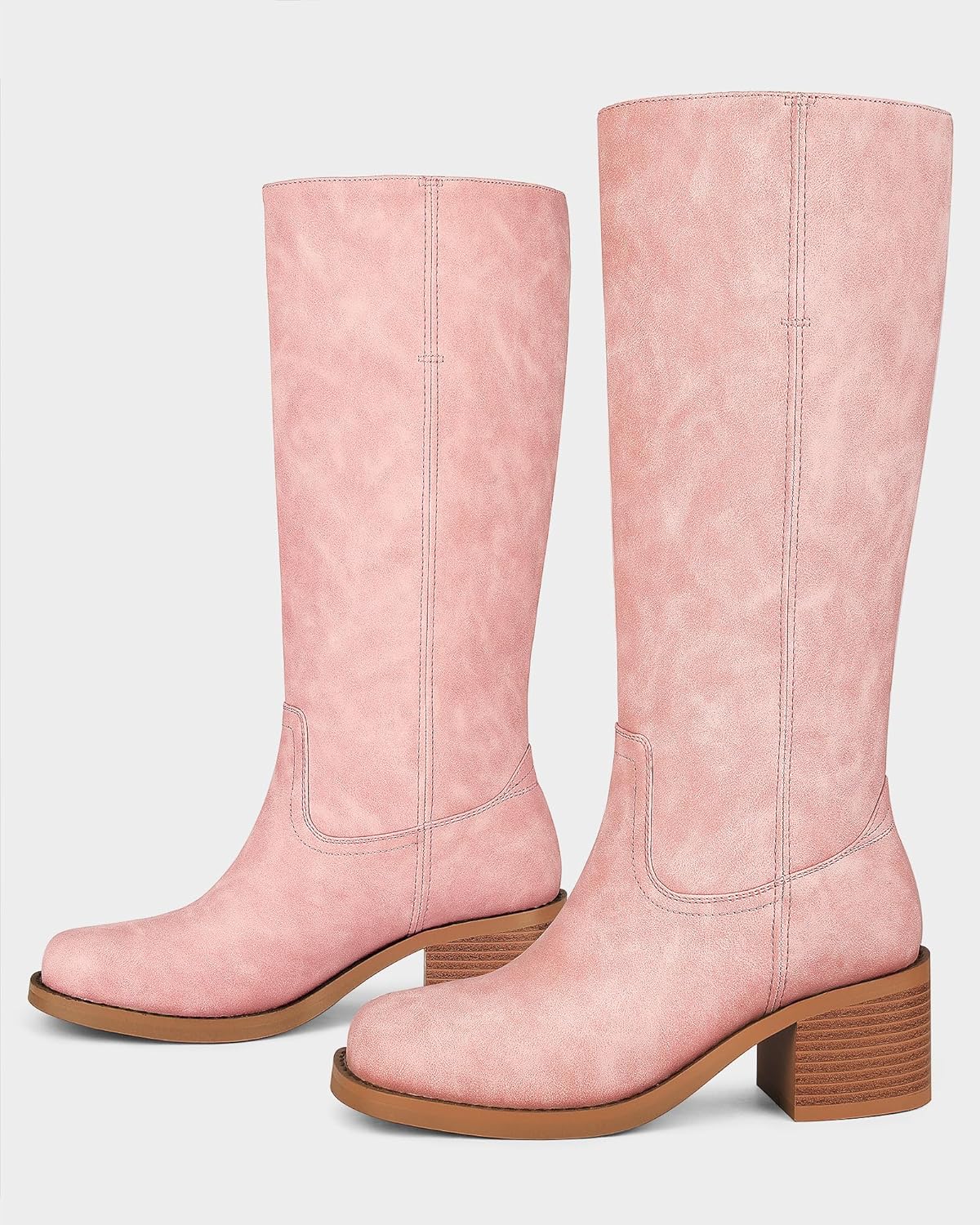 MUCCCUTE Campus Knee High Boots for Women Wide Calf Square Toe Chunky Block Low Heel Tall Long Boots Pull On - Image 9