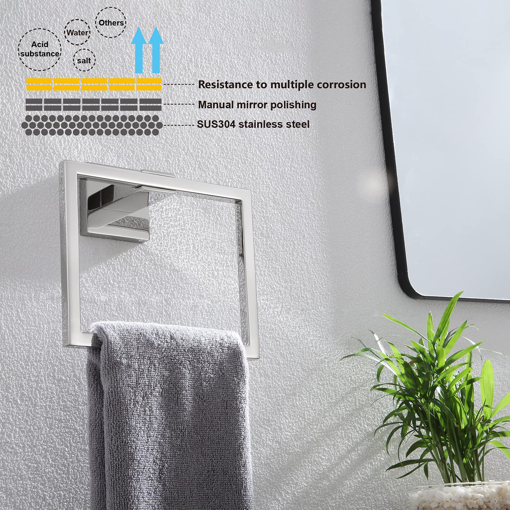 Portasciugamani Adesivo In Acciaio Inox SUS304 – 23 Cm, Cromo, Senza Fori, Per Bagno E Cucina
