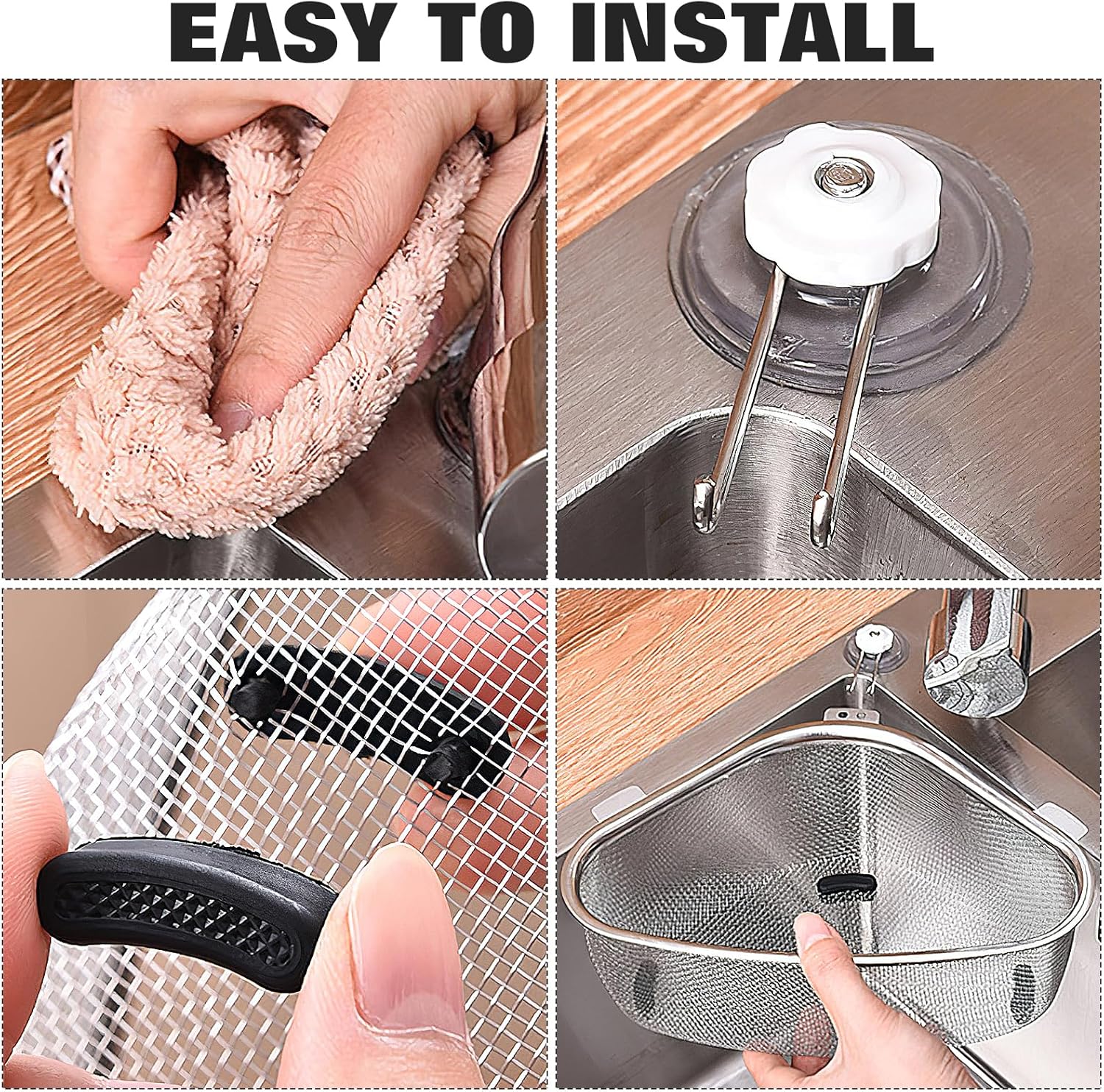 Alipis Triangle Corner Strainer Sink Basket 8.46X6.10X2.95In Kitchen Sink Drain Shelf with Traceless Nails for Food Waste and Vegetable Drainage
