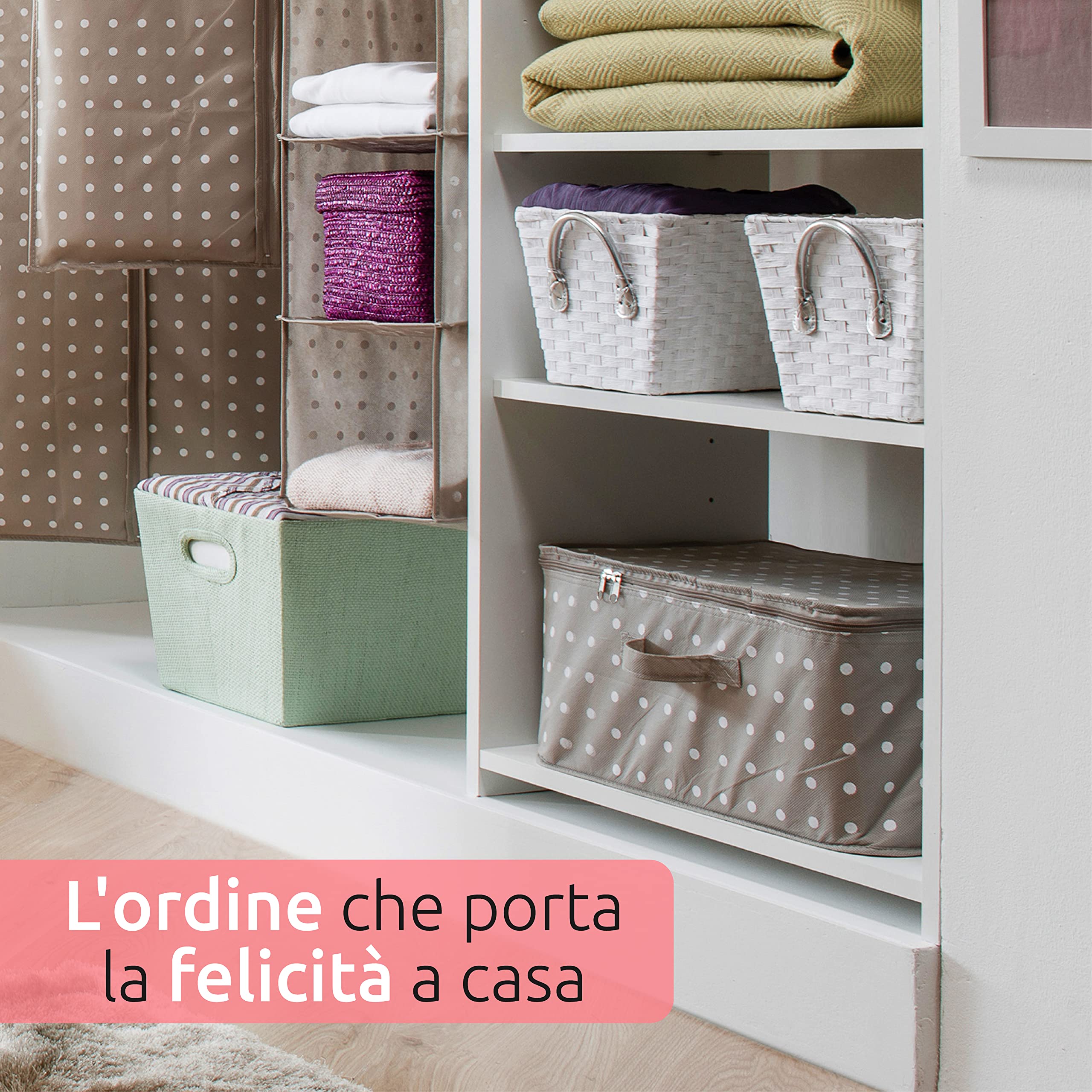 Compactor RAN4540B Rivoli Custodia Porta Coperte con cerniera, Chiusura lampo, Antipolvere, Polipropilene, Marrone/Bianco, 46 x 46 x H. 20.5 cm