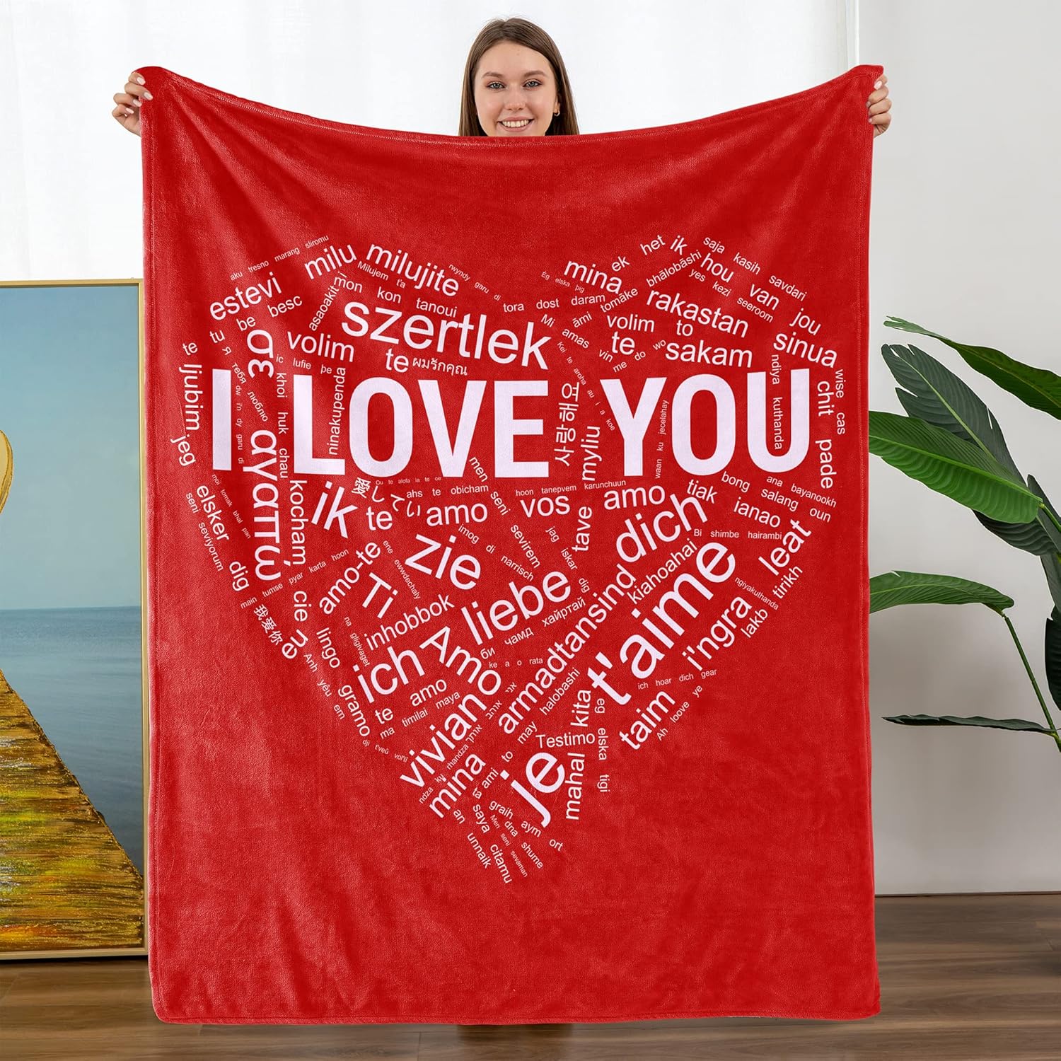 TURMTF Christmas Day Anniversary Birthday Gifts for Women Men, I Love You Blanket 100 Languages Love, Throw Blanket for Couch Bed, Best Gifts for Her Him Girlfriend Wife