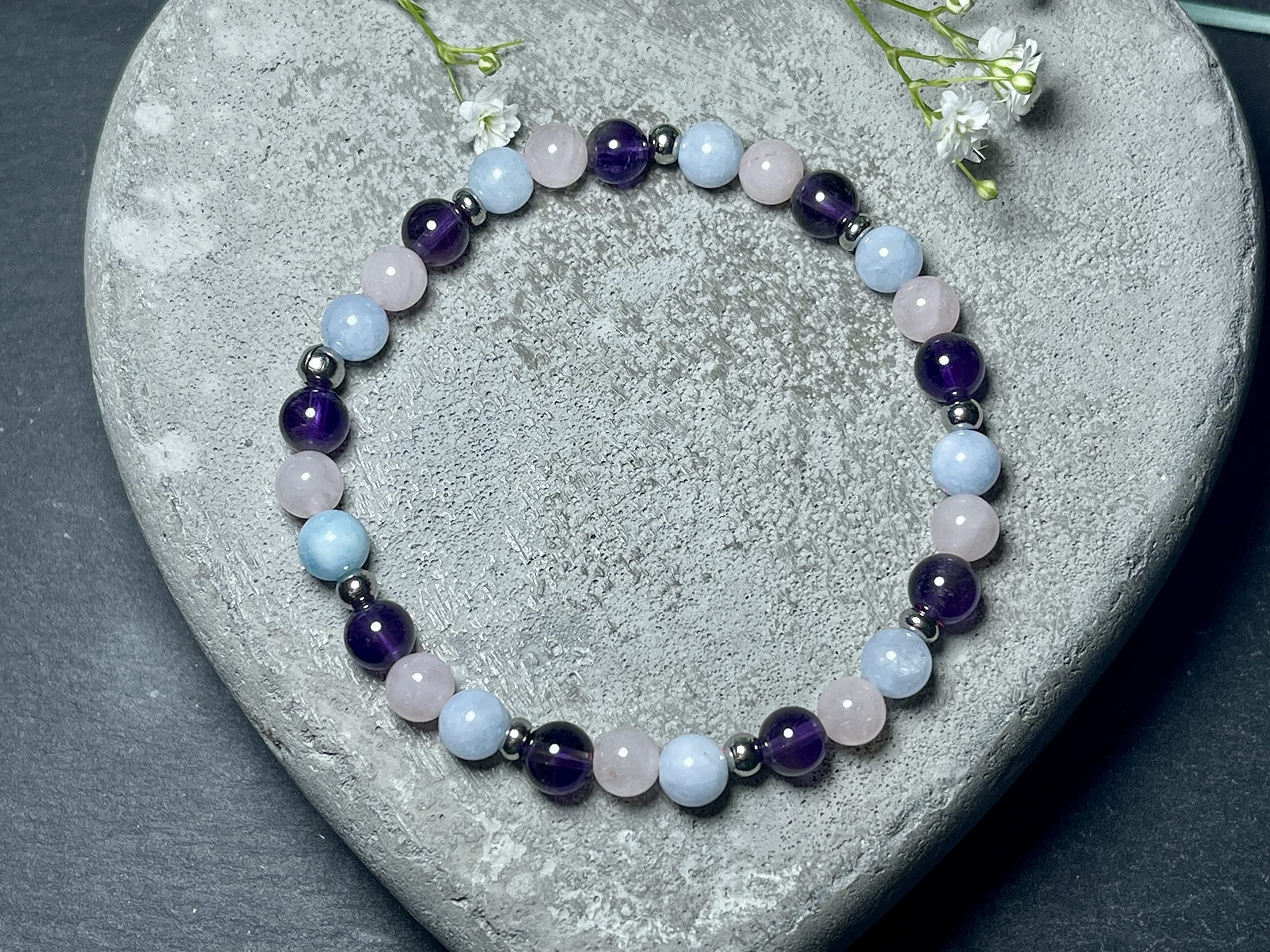 Armband Mix Amethyst Aquamarin Rosenquarz Edelstahlperlen - Perlenarmband Damen Kinder - echte Edelsteine - Handmade Personalisierbar