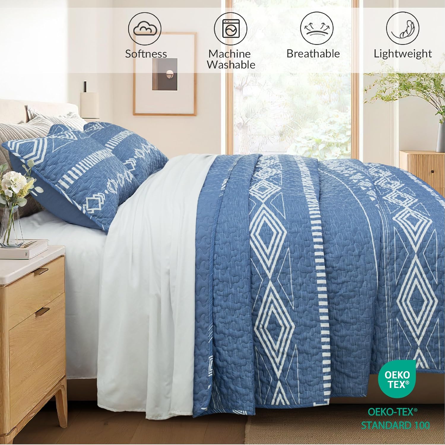 Whale Flotilla Reversible Blue Print Quilt Twin Size with 1 Pillow Sham image 3