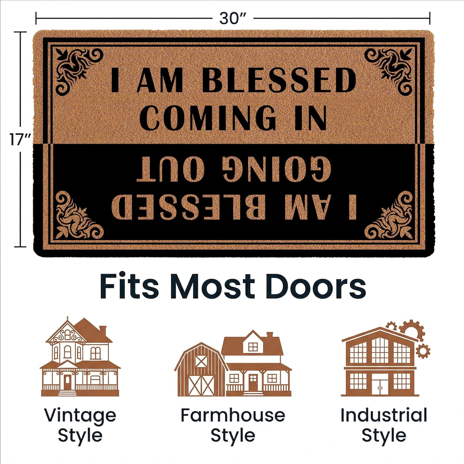 Funny Front Door Mat,I Am Blessed Coming in I Am Blessed Going Out Welcome Mat,Indoor Entryway Rug,Halloween Thanksgiving Christmas Decoration,30"(W) X 17"(L)