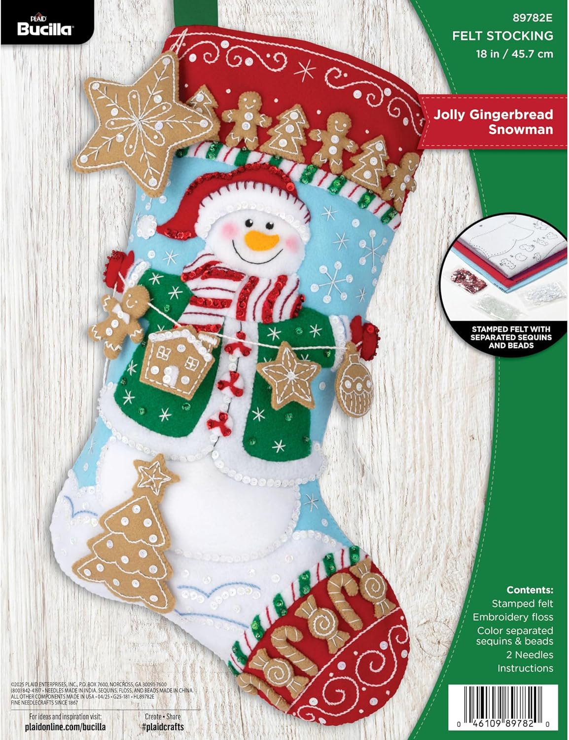 Bucilla Felt Applique 18" Stocking Making Kit, Jolly Gingerbread Snowman, Perfect for DIY Arts and Crafts Projects