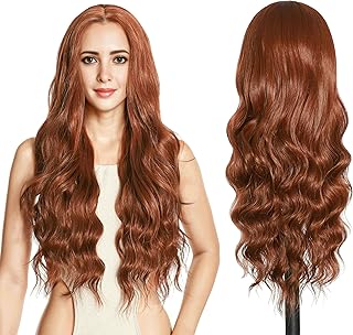 FUTAI Long Wavy Wig 30 Inch Auburn HD Front Lace Body Curly Synthetic Hair Wigs for Women Professional Female Diverse Styles Daily Party Cosplay