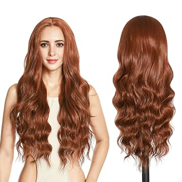 FUTAI Long Wavy Wig 30 Inch Auburn HD Front Lace Body Curly Synthetic Hair Wigs for Women Professional Female Diverse Styles Daily Party Cosplay