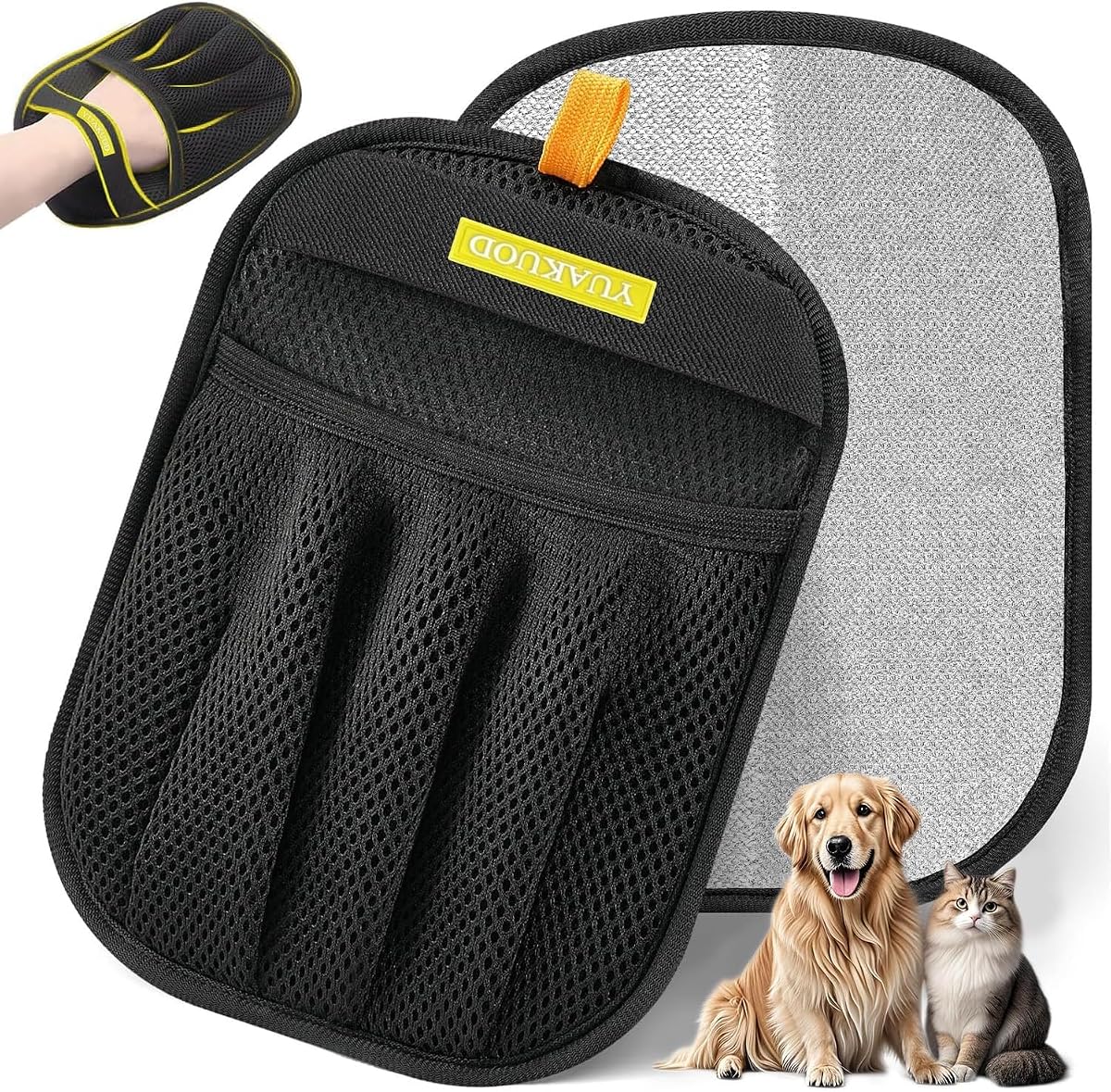 Guante de eliminación de pelo para mascotas para gatos y perros, guantes electrostáticos mejorados de cinco dedos para pelo de mascotas, cepillo mágico reutilizable, herramienta para quitar el pelo de mascotas para sofá, alfombra, asiento de coche (1 unidad)