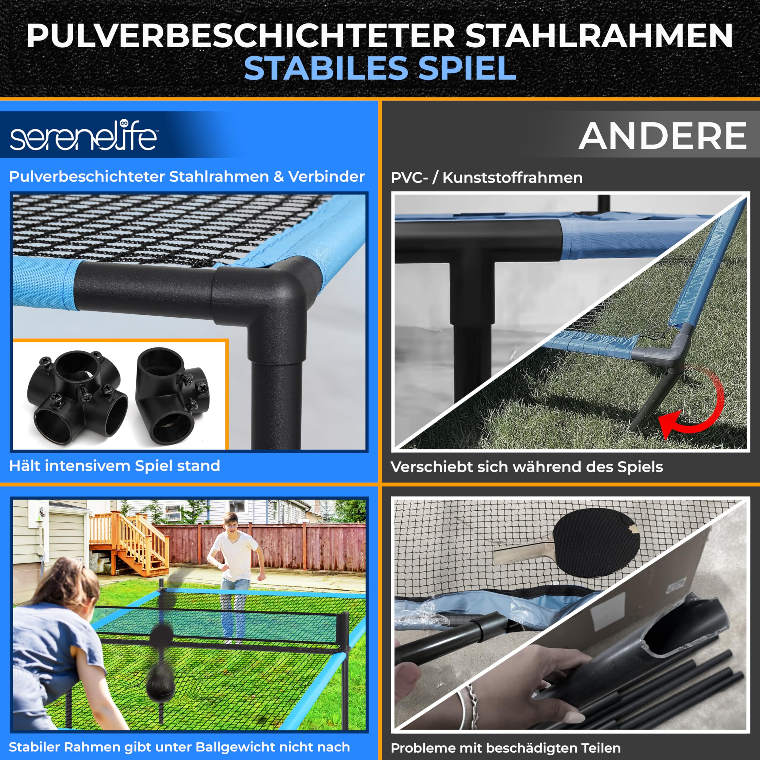SereneLife Tischtennisplatte, Klappbar & Wetterfest, Ping Pong Tisch für Indoor & Outdoor, Schneller Aufbau, Stabil, Inkl. Netz & Clip Set