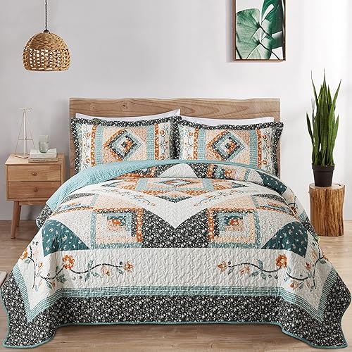 VAPUTAR Juego de ropa de cama tamaño King  Juego de ropa de cama King de 3 piezas, edredón bohemio tamaño King, colcha ligera reversible para