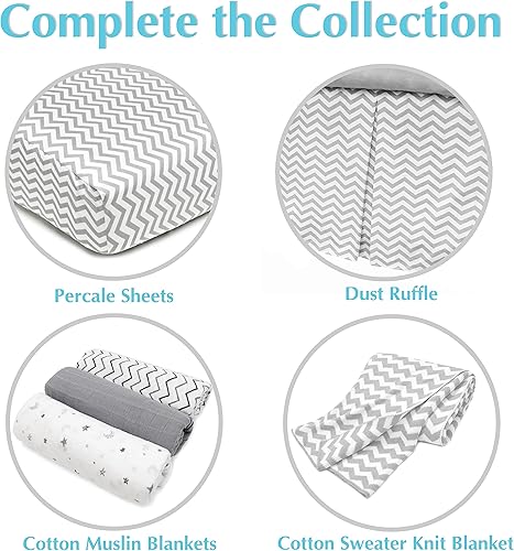 Miniatura 6 de Lote de sábanas ajustables para cuna 100 % algodón percal American Baby Company colores gris y gris zigzag, Zigzag gris