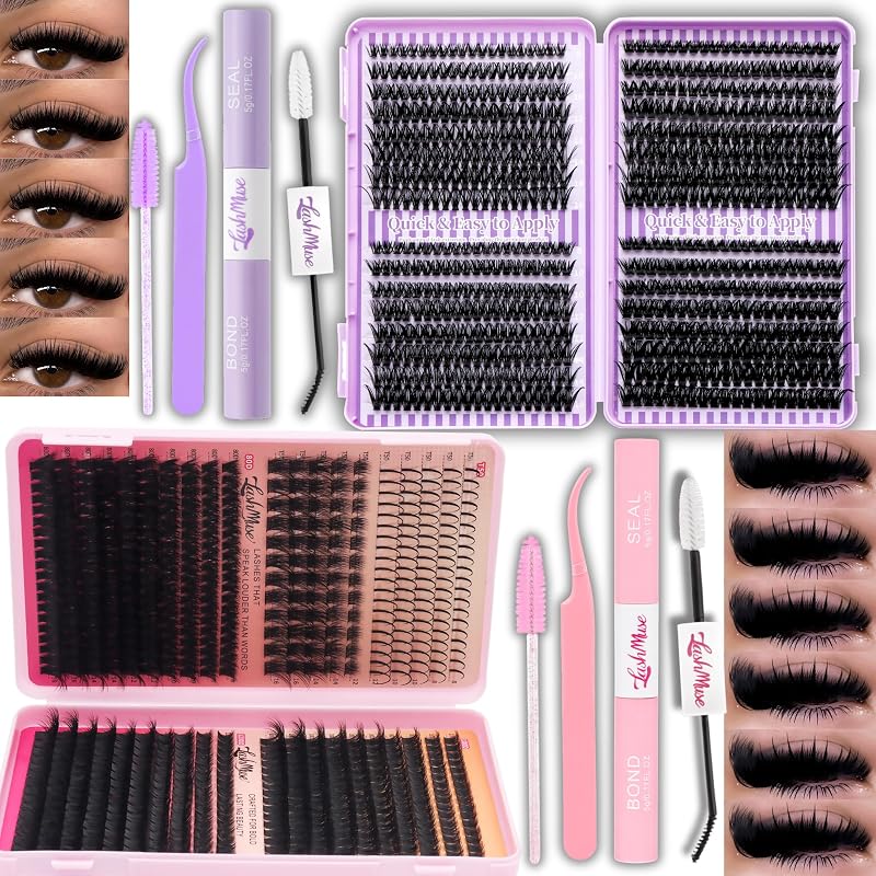Kit de cílios postiços em tufos Plsezimy com 1320 unidades, pontas Spike, efeito Wispy, curvatura D, 50D, 60D, 80D, 100D e 120D