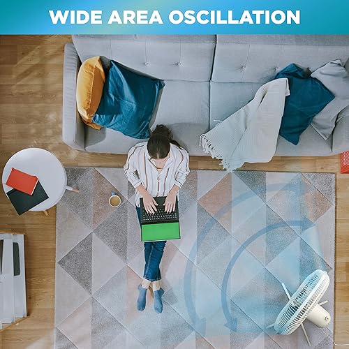 Miniatura 3 de EZ-CHILL Ventilador de pedestal oscilante de 16", opciones de 3 velocidades, cabezal oscilante de 90 grados, altura e inclinación ajustables, flujo