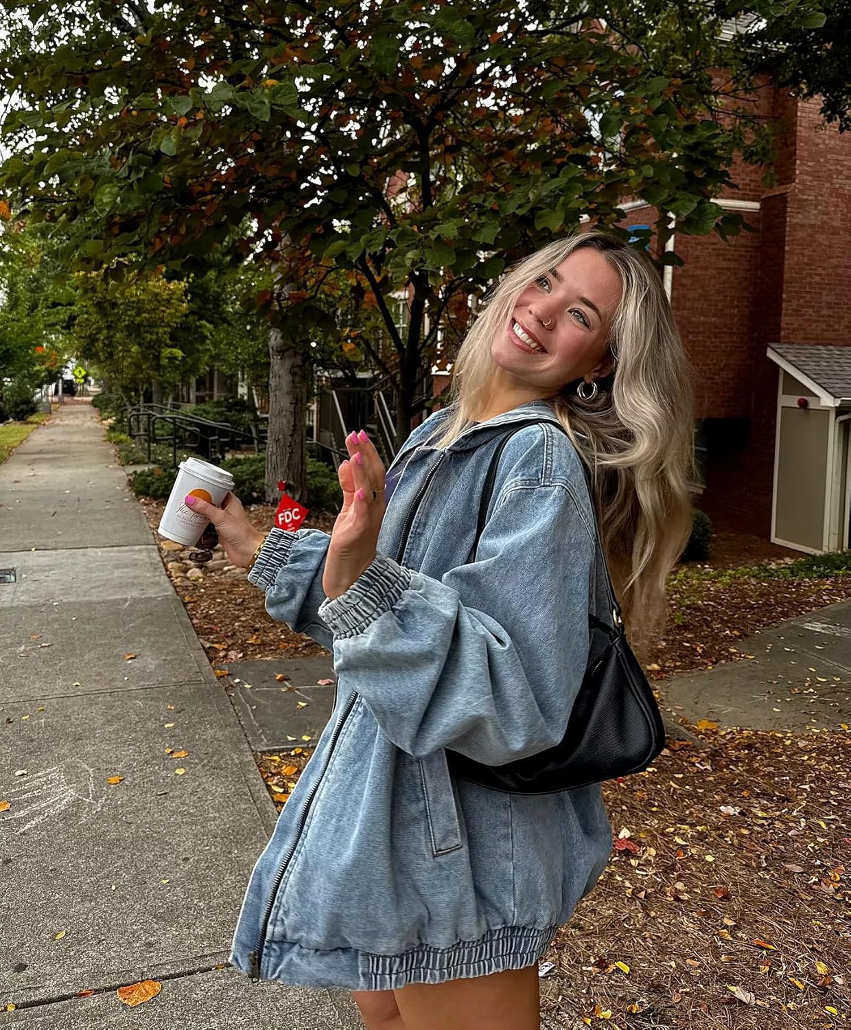 Women's Oversized Fit Hooded Vintage Washed Denim Bomber Jacket with Front Zip Closure - Image 3