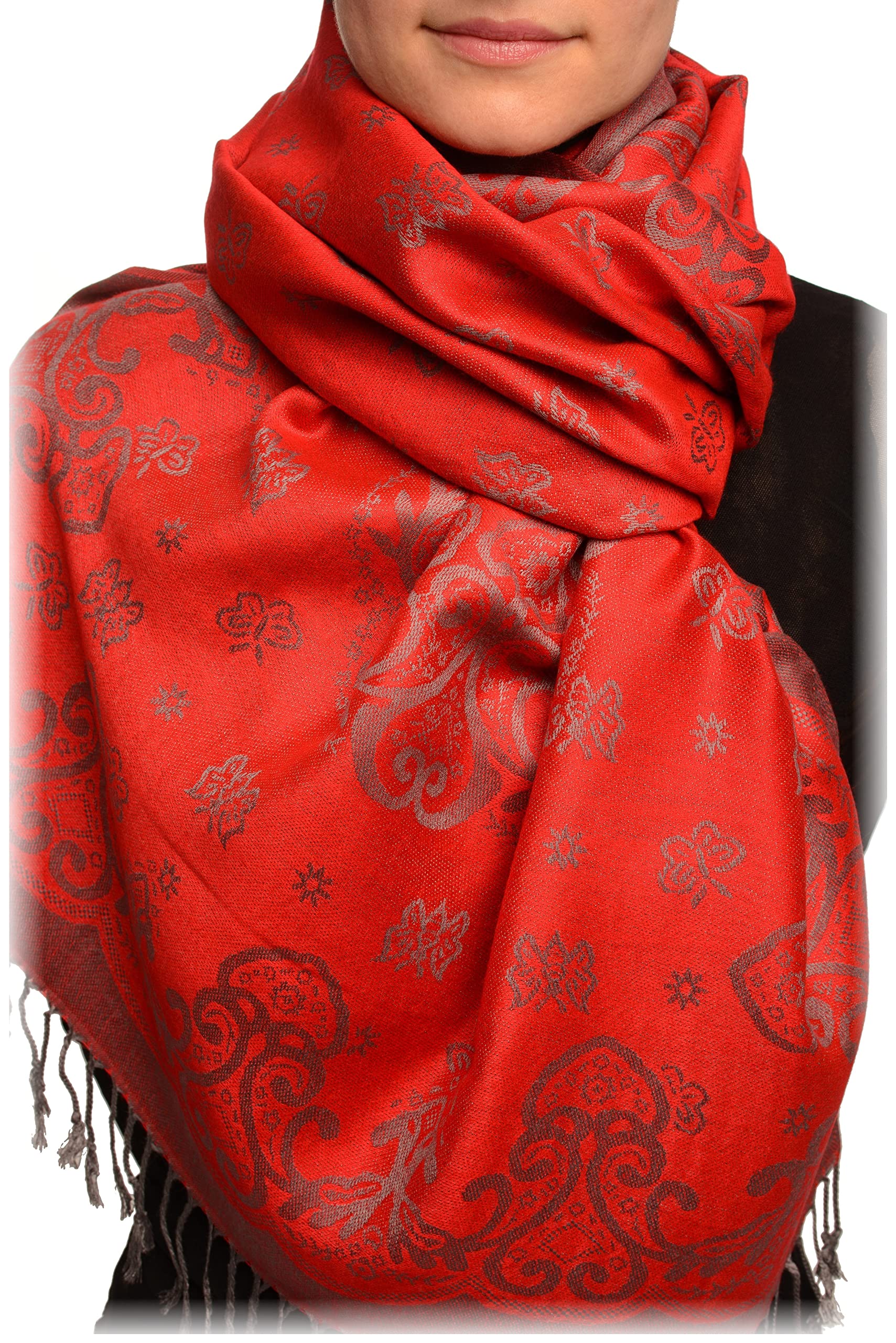 Pashmina sensation douceur LissKiss rouge à franges et papillons