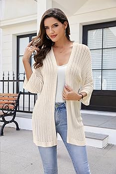 ZLIGXEA Women's Lightweight Crochet Cardigan Sweater Open