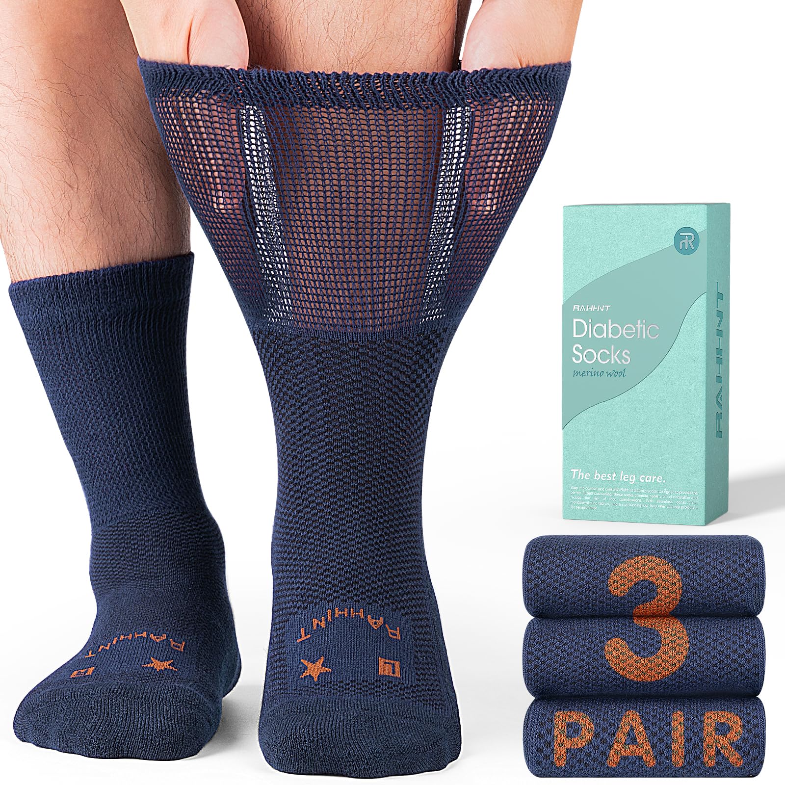 Rahhint Lana Merino Calze Diabetici 3 Paia, Calze in Bamboo senza Elastico senza Cucitura per Uomo & Donna