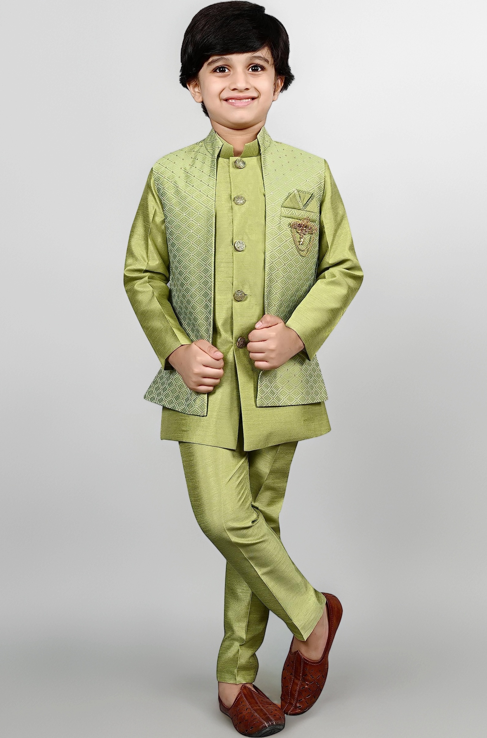 AHHAAAA Kids Ethnic Silk Indian Bollywood Style Print Indo-Western Sherwani Set For Boys 521MF