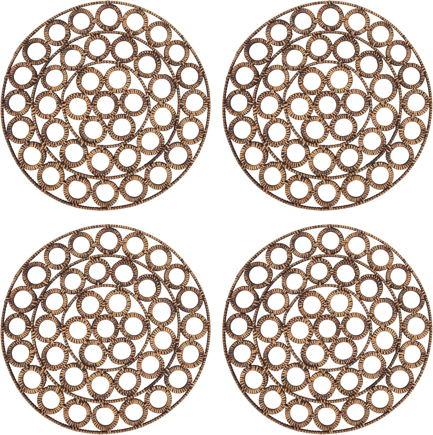 Rustic Brown Rattan Circular Placemats, Set of 4