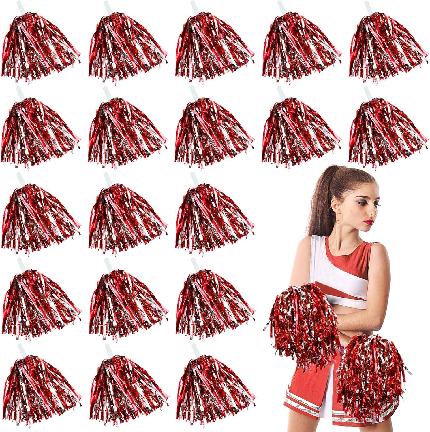 100 Pack Cheerleading Pom Pom Bulk Plastic Cheer Pom Poms Cheerleader Pompoms