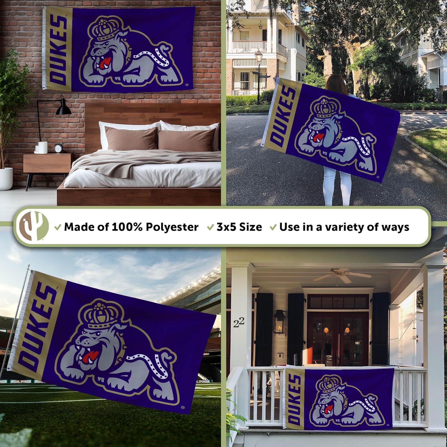 Desert Cactus James Madison University Flag Dukes JMU Banners 100% Polyester Indoor Outdoor 3x5 feet Flags (Team Name) - Image 3