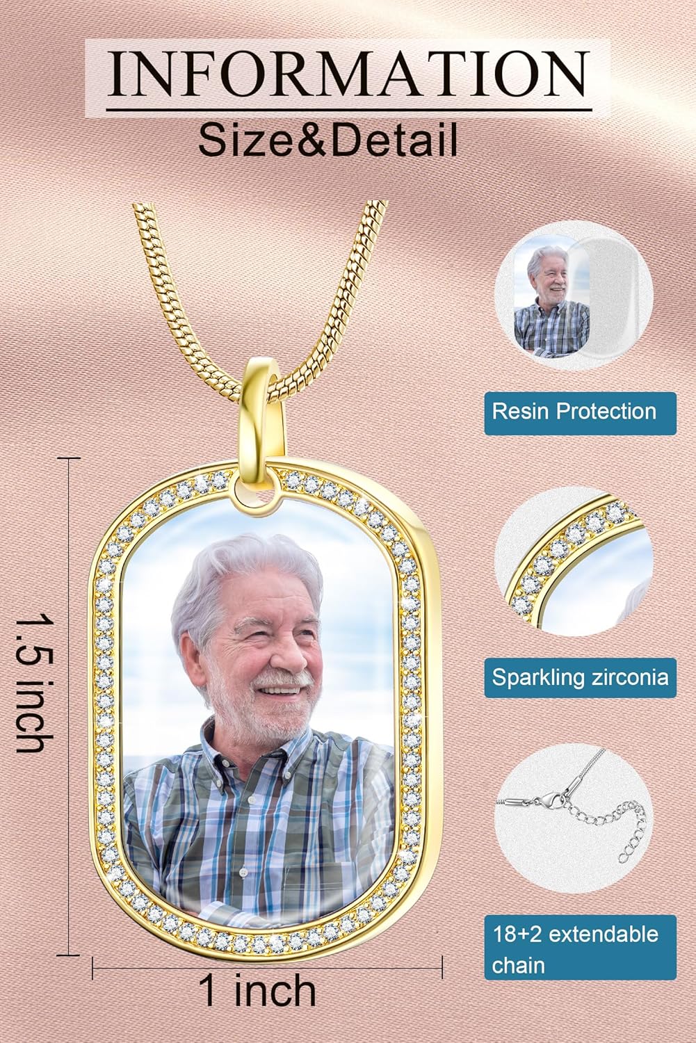 Fanery Sue Personalized Ashes Necklace for Women Men Custom Engraving Photo & Text Cremation Jewelry Urn Necklace for Ashes Memorial Keepsake for Loss Loved One, Copper, Zircon