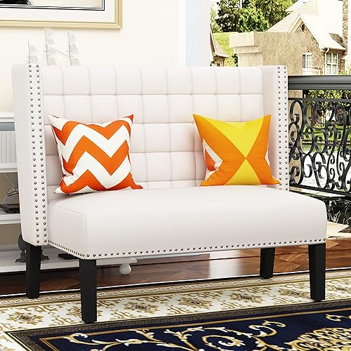 Sofá de dos plazas pequeño y moderno de 46 pulgadas, sofá de 2 plazas, sofá de dos plazas, banco de comedor con ribete de cabeza de clavos, sofás de