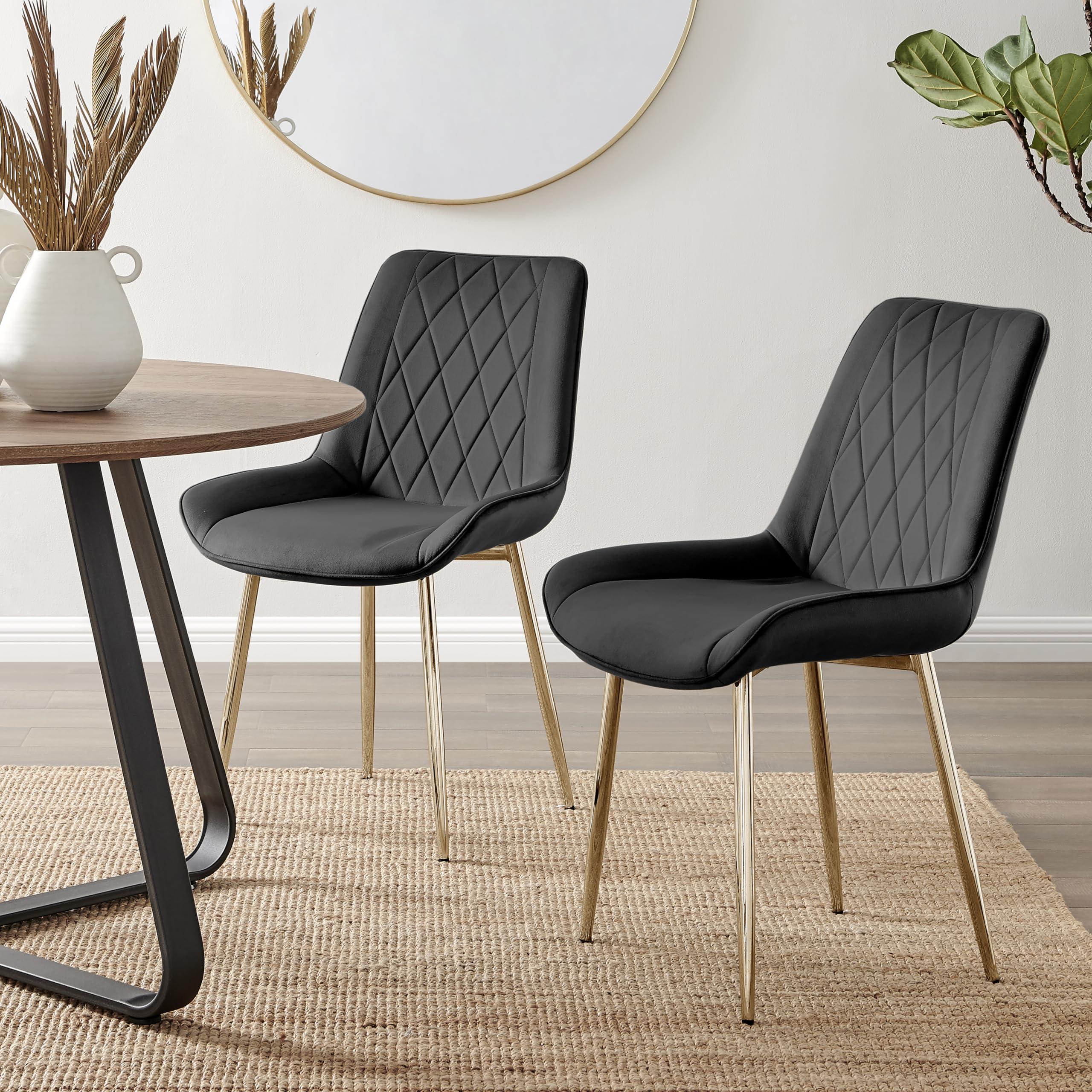 Furniturebox UK 2x Pesaro Black Velvet Gold Metal Leg Modern Contemporary Luxury Dining Kitchen Chairs