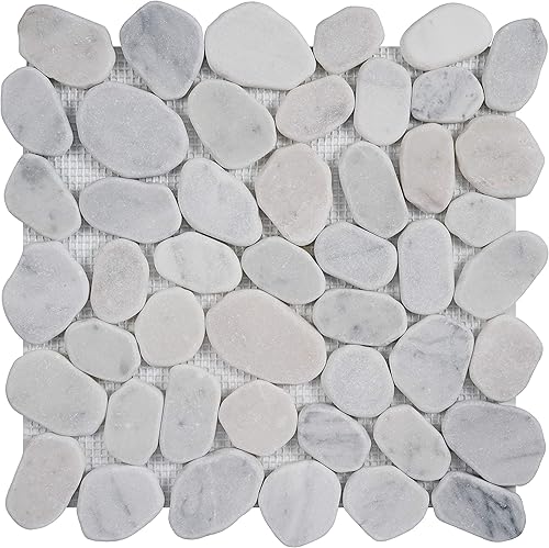 5 hojas de azulejos de mosaico de mármol para salpicaduras de cocina, baño de baño, etc., colección River Rock, redondo mixto, 12 x 12 x 38