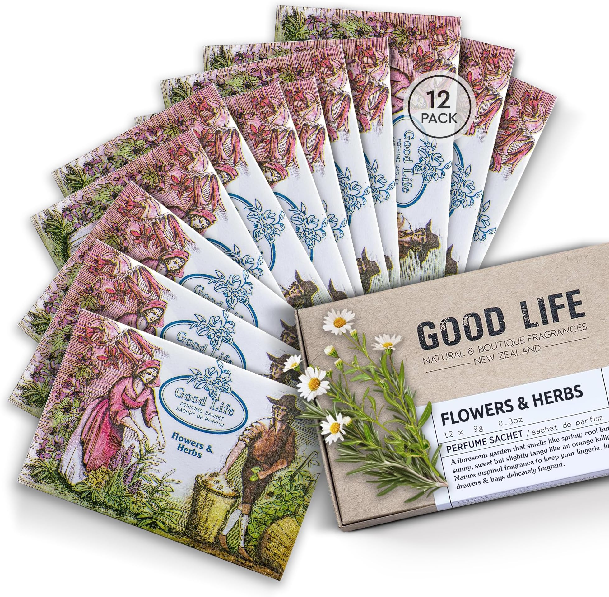 Flowers & Herbs Scented Sachets | Designed in New Zealand | 12 Sachets